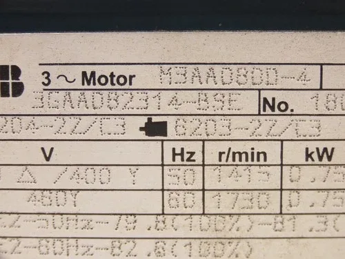 ABB 3GAADB2314-BSE AC Motor 75kw 1730 RPM 230/480V 3PH IEC 80 Metric Frame 2