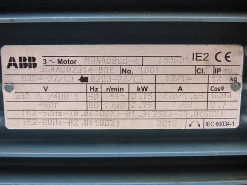 ABB 3GAADB2314-BSE AC Motor 75kw 1730 RPM 230/480V 3PH IEC 80 Metric Frame 3