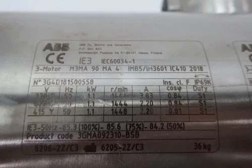 ABB 3GMA092310-BSB Ac Motor 1.1kw 1751rpm 460v-ac 3ph 4