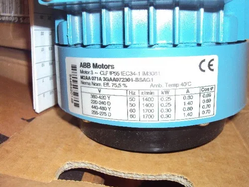 ABB 3GVA072001-BSB MOTOR MTERIC 1/3 HP 255-275/440-480V FR 71A 1800 RPM 4