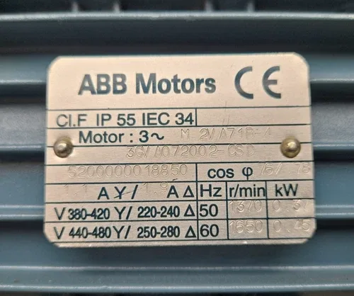 ABB 3 ~ M2VA71B-4 Motor 3GVA072002-CSD with Industrial Motion R180 Gear Reducer 60 1 2