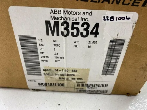ABB M3534 Motor 0.33HP 1725RPM 230/460V 56Fr 3Ph 2