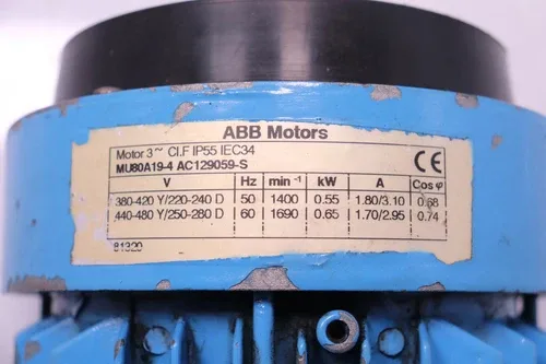 ABB Motors MU80A19-4 AC129059-S CI.F IP55 IEC34 Electric Motor MU80A194 AC129059S