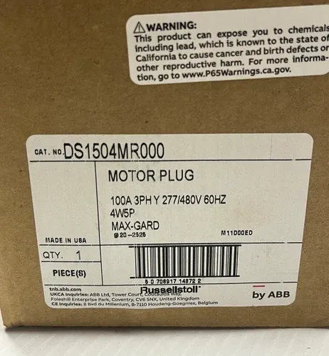 ABB DS1504MR000 RusselStoll MaxGard Male Inlet Motor Plug 100A 3PH 2