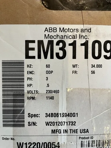 ABB Motors Baldor EM31109 Electric Motor 5 HP 230/460V 60hz 3PH 2