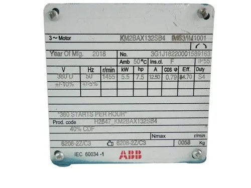 ABB KM2BAX132SB4 IMB3/IM1001 Electric Motor 5.5kW 380V 1455rpm 3