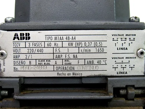ABB M1AA 48-A4 Motor 3-Phase 60Hz 0.37Hp 220/440V 2/1 Amp 3