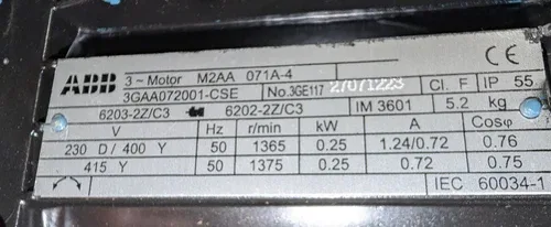 ABB M2AA071 A-4 0.25 KW Motor BJ GEAR 15 1 Reducer 2