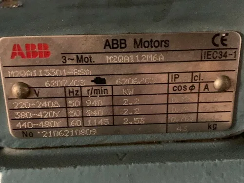 ABB M2QA112M6A Electric Motor M2QA113301-BSA but Freight Damaged 2