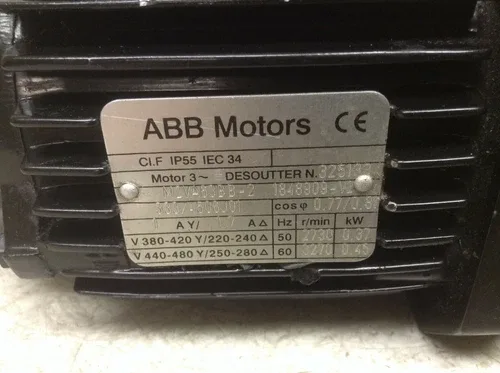 ABB M2VA63BB-2 Motor 440-480 Y/250-280 D VAC 0.45 kW 1848909-V2 (TSC) 2
