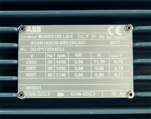 ABB M3ARS100 LB-4 Electric Motor 3kW 1430rpm IP55 +140.6 38Nm Brake 3