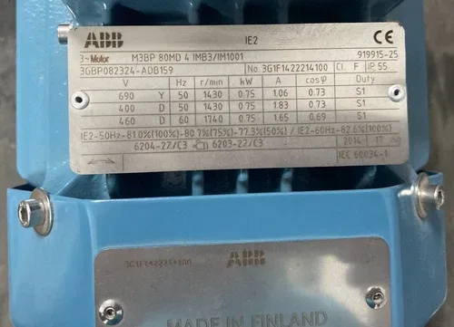 ABB 3 ph Motor M3BP80MD 0.75 KW - 1500 RPM 400 VD - Foot mounting - 2