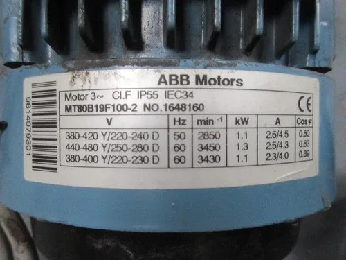 ABB MT80B19F100-2 1648160 MOTOR WATER PUMP 1.1-1.3 KW 4