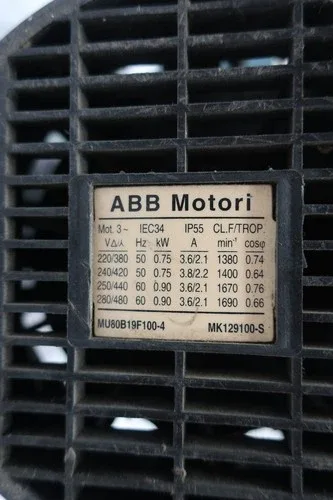 ABB MU80B19F100-4 Ac Motor 0.90kw 1690rpm 280/480v-ac 3ph 4