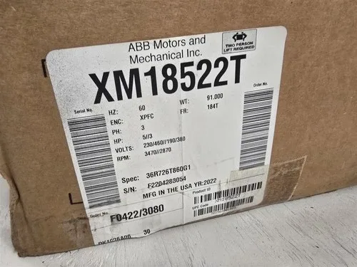 ABB XM18522T 5HP AC Motor 3600RPM 2P 3PH 184T 230/460V XPFC 60HZ 2