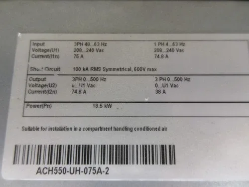 ABB ACH550 AC Drive ACH550-UH-075A-2 25HP 3Ph with Keypad 3