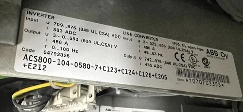 ABB ACS800-104-0580-7+C123+C124+C126+E205+E212 2