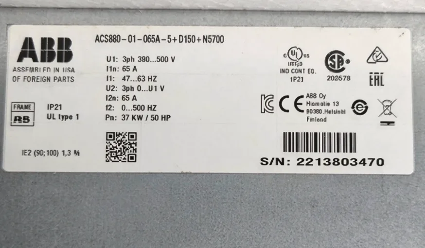 ABB ACS880-01-065A-5+D150+N5700 37KW / 50HP 380-500V VARIABLE FREQUENCY DRIVE 2