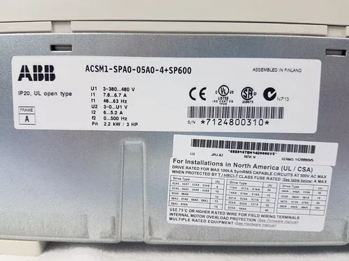 ABB ACSM1-SPA0-05A0-4+SP600 Frequency Converter 2.2kW 3HP 380-480VAC 3