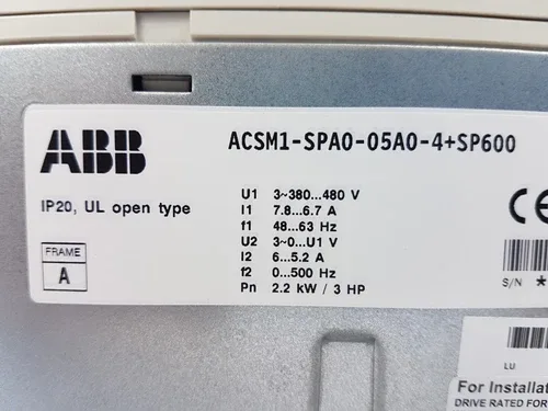 ABB ACSM1-SPA0-05A0-4+SP600 Frequency Converter 2.2kW 3HP 380-480VAC 4