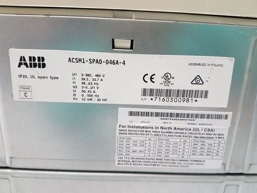 ABB ACSM1-SPA0-046A-4 +ACSM1-R-MU-E1 FW ULFI1040 / N2000 FREQUENCY INVERTER 2